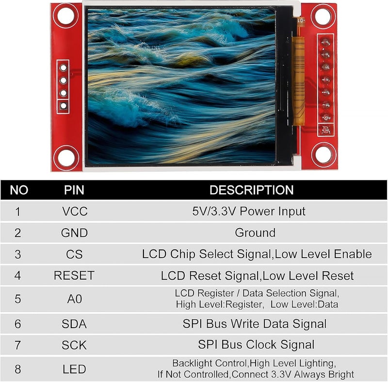 XIITIA 2pcs 1.8" SPI TFT LCD Display Screen Module ST7735 128×160 TFT LCD Screen Shield 3.3V 5.5V 51/AVR/STM32/ARM 8/16 bit for Arduino - Image 5